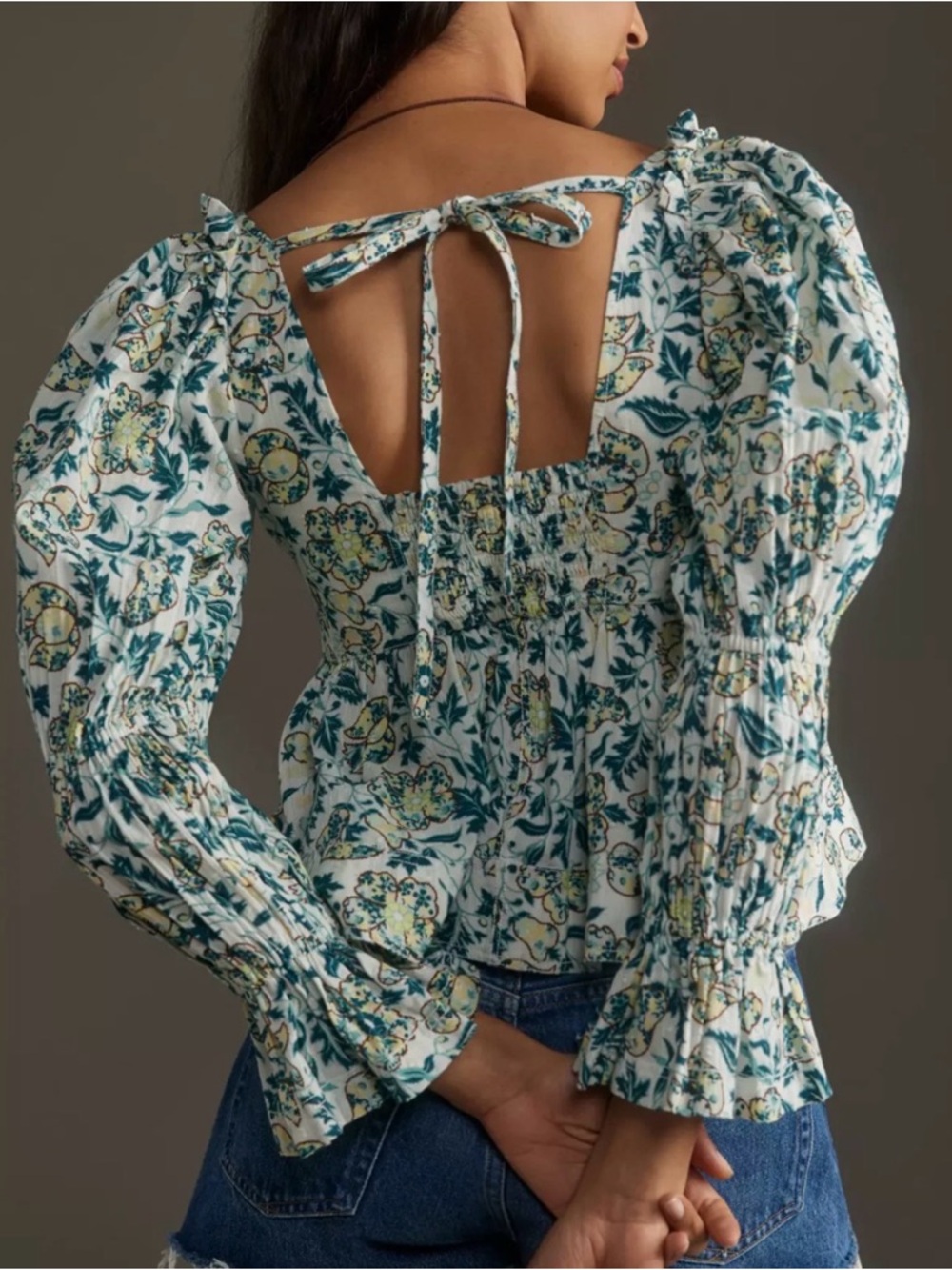 Pilcro from Anthropologie long-sleeve babydoll floral print top size M New